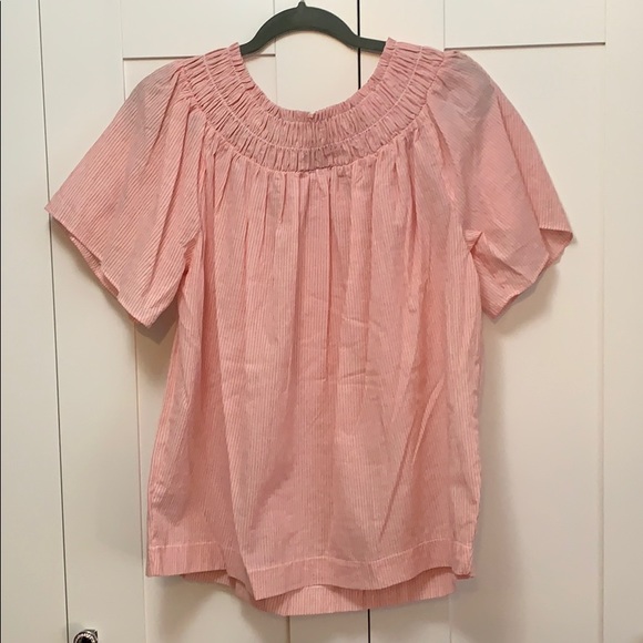 Red Stiped Flutter Short Sleeved Top NEW! FIRM! - Picture 2 of 4